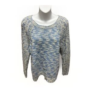Talbots Womens Petite Large Blue Marled Knit Pullover Sweater